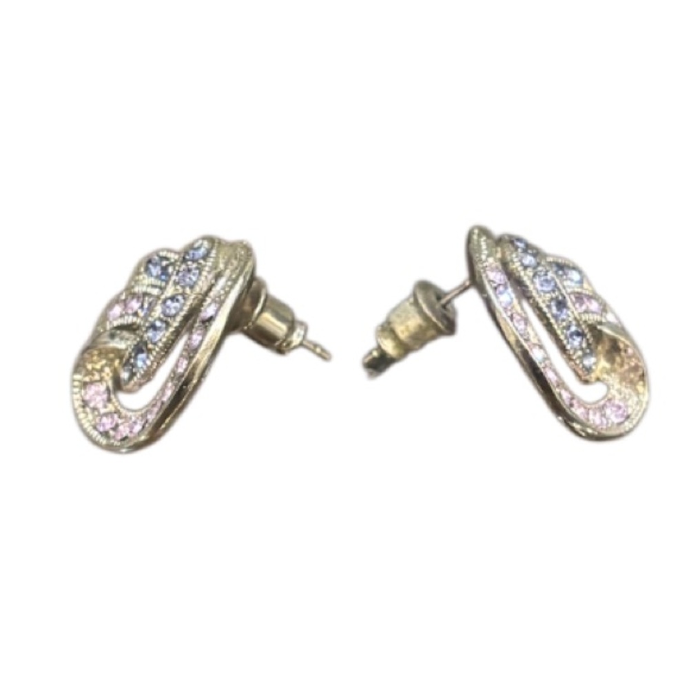 Vintage Earrings Sparkling Pink Purple Crystal Cubic Zirconia Formal Swirl Knot - Picture 7 of 16